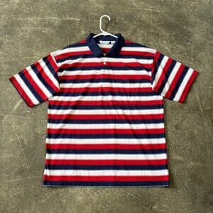 Vintage Wentworth Polo Shirt Mens L Red Striped Short Sleeve 90s Preppy
